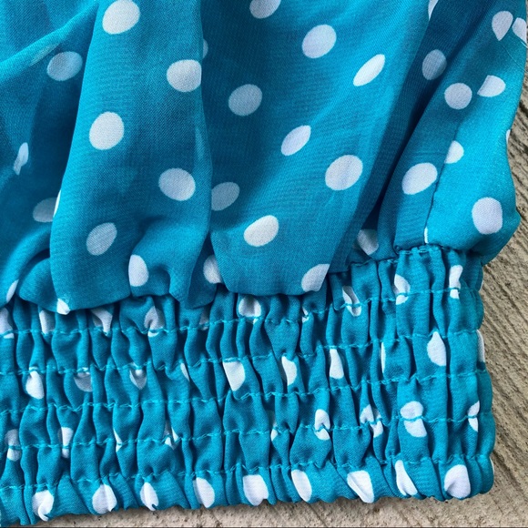 American Dream Sweet Blue Polka Dot ruffled crop top with elastic - Picture 5 of 6